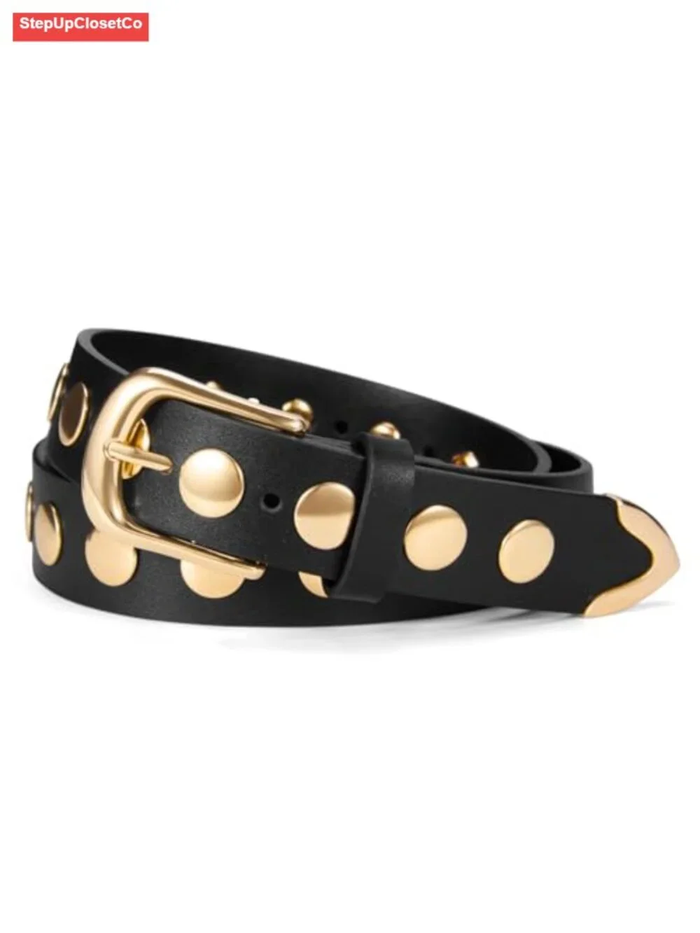 Women's PU Leather Belt with Gold Buckle, Casual Waist Accessory for Jeans &